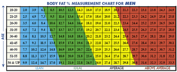 Body Fat Percentage Measurement Chart for Men