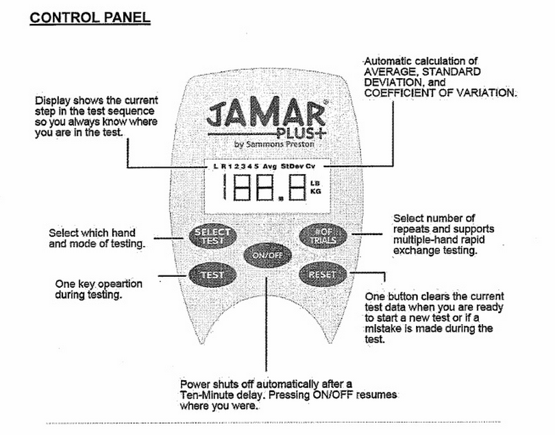 Jamar Plus Digital Hand Dynamometer Control Panel 